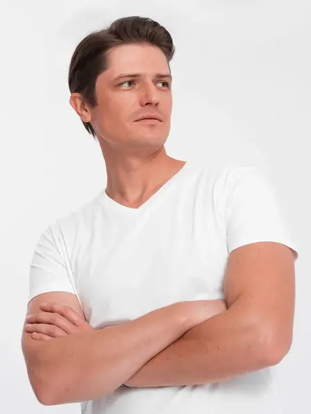 Ombre BASIC men's classic cotton T-shirt with a crew neckline - white