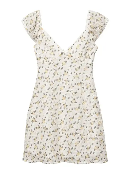 Pull&Bear Šaty  pastelovo žltá / tmavozelená / biela