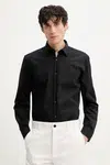 Bavlněná košile HUGO černá barva, slim, s klasickým límcem, 50539808