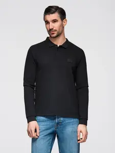 Ombre Structured men's polo longsleeve with patch - black