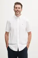 Košile s příměsí lnu Tommy Hilfiger pánská, bílá barva, regular, s límečkem button-down, MW0MW40703