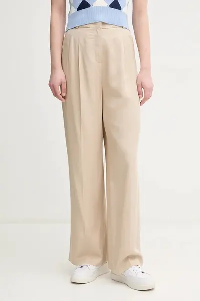 Kalhoty United Colors of Benetton dámské, béžová barva, široké, high waist, 4Y09DF08X