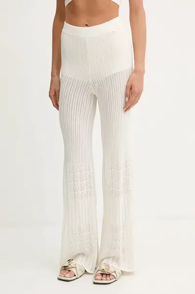 Kalhoty BOSS Orange dámské, béžová barva, přiléhavé, high waist, 50535496