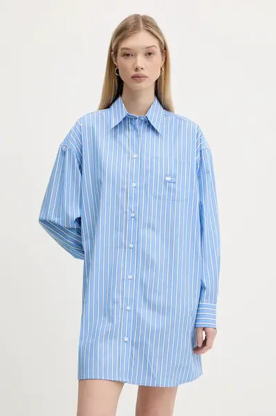 Bavlněné šaty Tommy Jeans modrá barva, mini, oversize, DW0DW21122