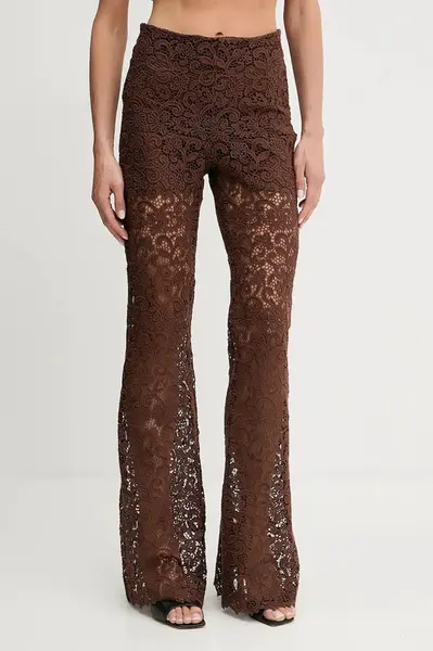 Kalhoty Ermanno Scervino LIFE dámské, hnědá barva, zvony, high waist, D464P605FDHGJ