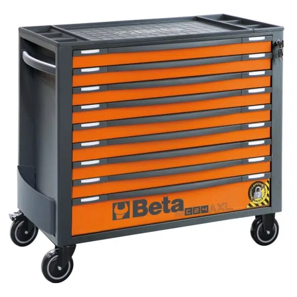 Dílenský vozík, dlouhý, 9 zásuvek, systém proti převrácení, oranžový - Beta Tools