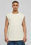 Bílé pískové tričko bez rukávů s otevřeným okrajem