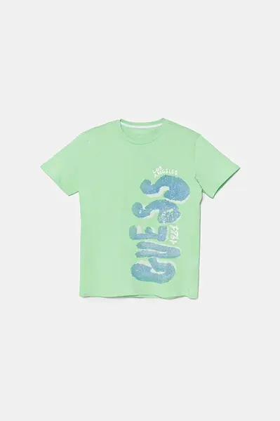Dětské bavlněné tričko Guess zelená barva, s potiskem, L5GI12 K8HM4