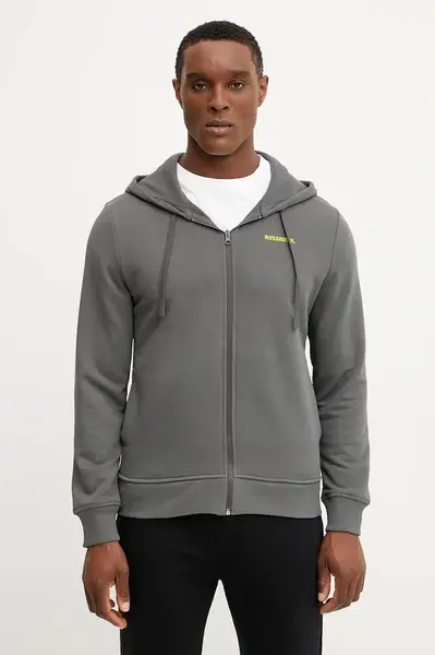 Mikina Rossignol Presset pánská, šedá barva, s kapucí, s potiskem, RLNMS11