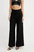 Kalhoty s příměsí lnu Weekend Max Mara černá barva, high waist, 2515131132600