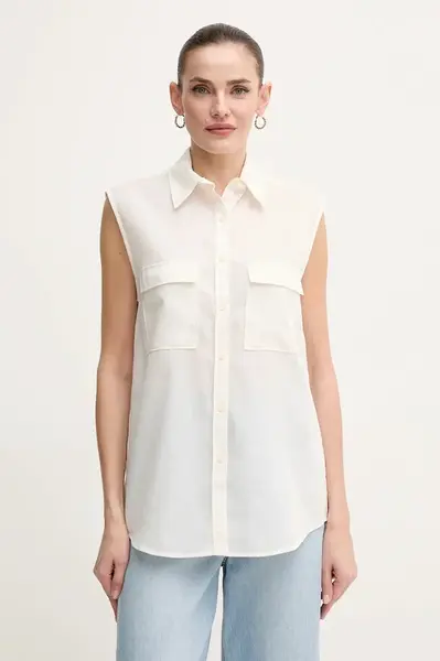 Bavlněná košile Calvin Klein béžová barva, regular, s klasickým límcem, K20K208224