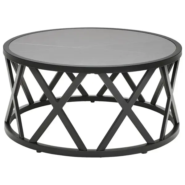 Livetastic KONFERENČNÍ STOLEK, černá, světle šedá, kov, kámen, 75/35/75 cm