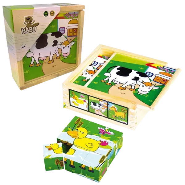BABU - Dřevěné kostky farma - 9 ks
