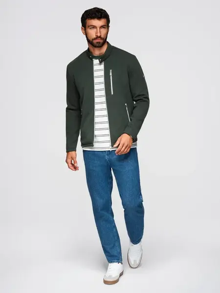 Ombre Structured men's biker jacket with stand-up collar - dark green
