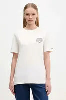 Bavlněné tričko Tommy Jeans dámské, béžová barva, DW0DW21524