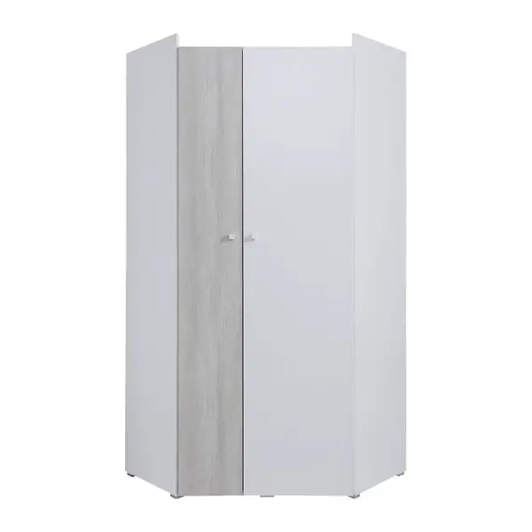 Rohová šatní skříň Como CM2 Dveře: Bílá / Dub Wilton bílý / šedá