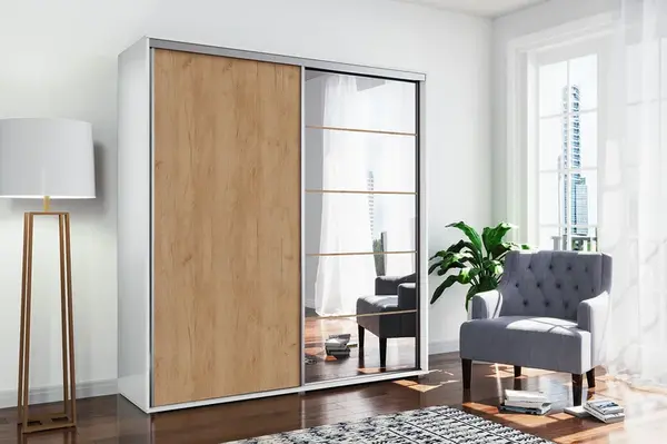 Šatní skříň Ska A21 XL Barva korpusu: Bílá, Rozměry: 125 cm, Dveře: Dub - Craft zlatý