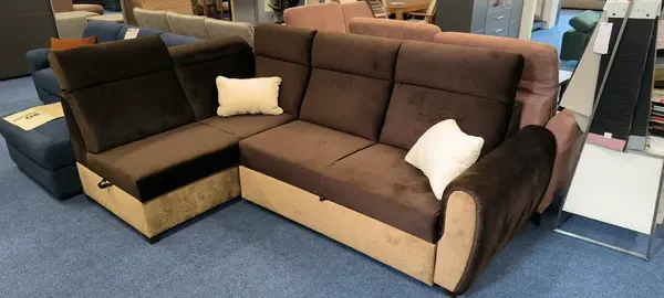 Sedací souprava Amber - levá varianta - hnědá a cappucino látka