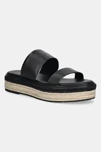 Calvin Klein Kožené šľapky Calvin Klein FLATFORM WEDGE SLIDE - HE