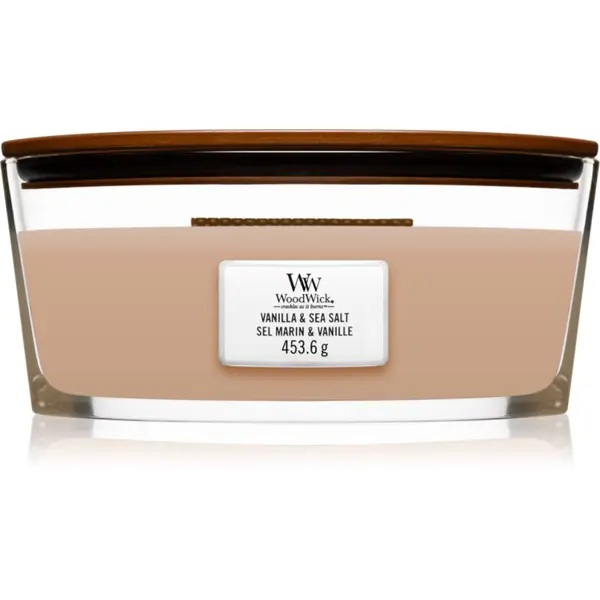 Woodwick Vanilla & Sea Salt vonná svíčka s dřevěným knotem (hearthwick) 453.6 g