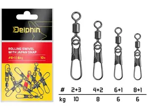 Delphin karabinka s obratlíkem rolling swivel with japan snap 10 ks - velikost 4+2 nosnost 8 kg