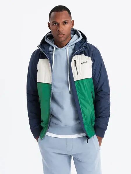 Ombre Lightweight colorful men's sports jacket with fleece - green and navy blue