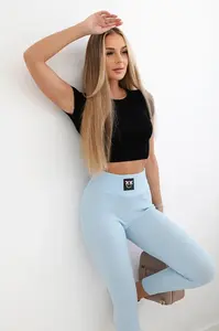 Žebrované legíny s vysokým pasem modré