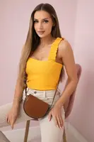 Halenka s volánky na ramínkách hořčicová