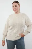 Trendyol Curve Stone Braided Soft Textured Knitwear Sweater