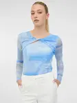 Orsay Modré dámské vzorované tričko s dlouhým rukávem - Dámské
