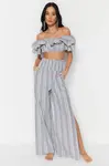 Trendyol Gray Striped Woven Frilly Blouse Trouser Suit