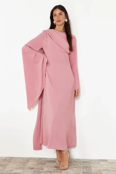 Trendyol Dusty Rose Shawl Detailed Evening Dress
