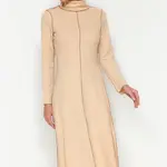 Trendyol Velbloudí přehoz na postel steh A-Linie / Alarm Formální Soluň/Pletené oblečení Look Midi pletené šaty