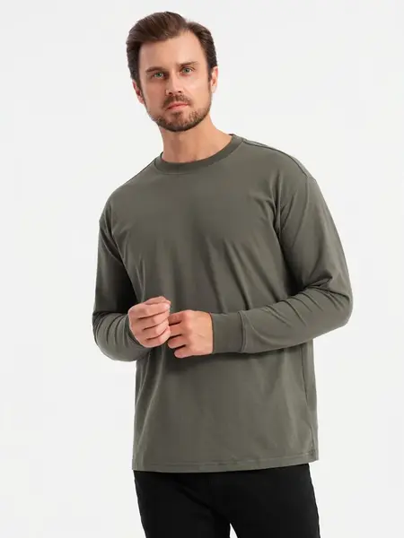 Ombre Men's cotton LOOSE FIT longsleeve with round neckline - gray-green