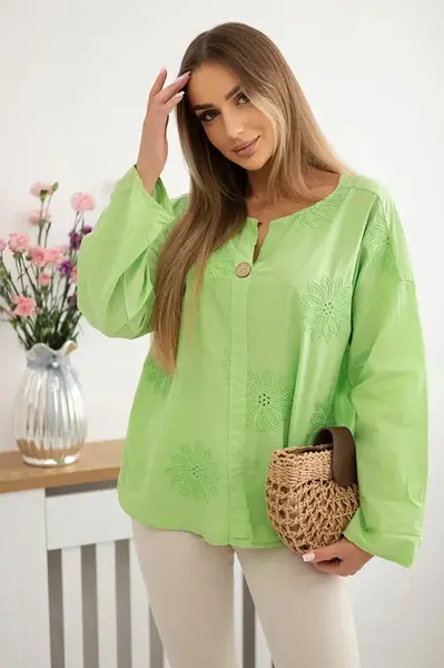 Kesi Włoski Košilová halenka s vyšívaným vzorem jasně zelená