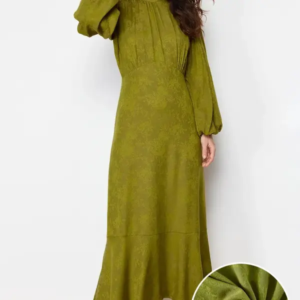 Trendyol Khaki Jacquard Floral Woven Dress