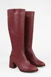 Shoeberry Women's Kiella Burgundy Leather Heeled Boots