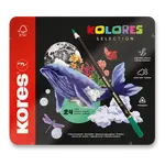 Trojhranné pastelky Kores Kolores Selection - plechová krabička, 24 barev