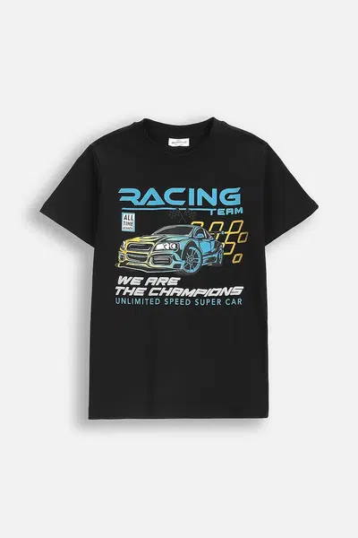 Dětské bavlněné tričko Coccodrillo černá barva, s potiskem, CITY RACING BOY JUNIOR