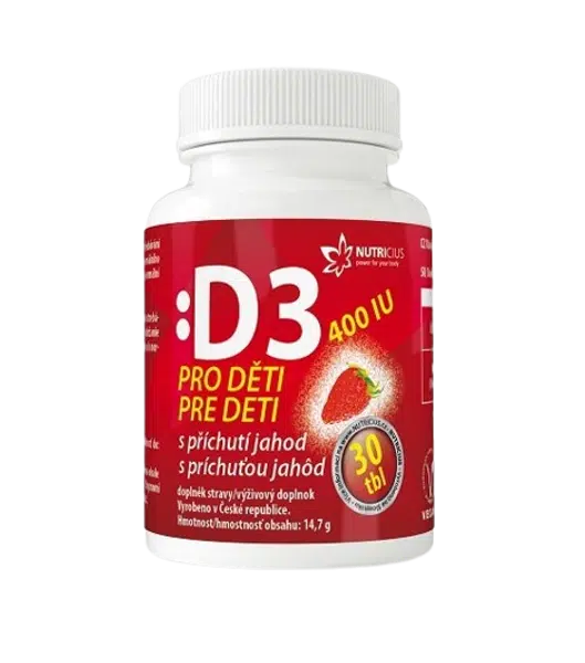 NUTRICIUS Vitamín D3 400IU pro děti - jahoda 30 tablet