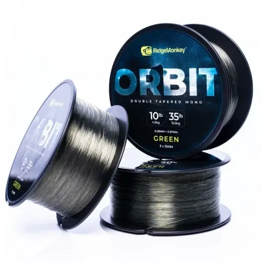 Ridgemonkey vlasec orbit double tapered mono oboustranně ujímaný vlasec zelená 3x300 m - p-průměr 0,28 mm / nosnost 4,5 kg