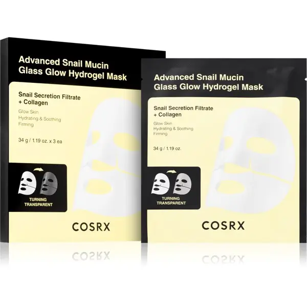 Cosrx Advanced Snail Mucin Glass Glow Hydrogel Mask revitalizačná hydrogélová maska so slimačím extraktom pre zjednotenie farebného tónu pleti 3 ks