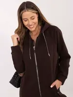 Dámska mikina s kapucňou a zipsom, tmavohnedá