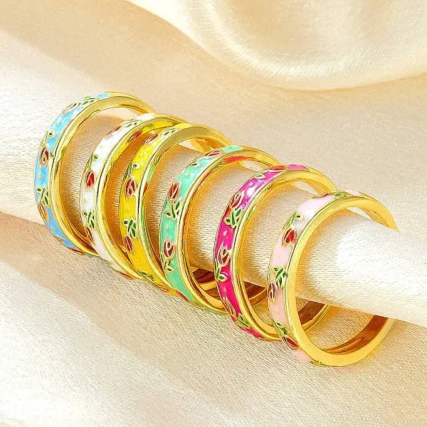 Brass Enamel Cuff Open Rings