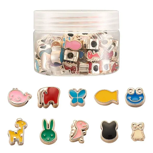 100Pcs 10 Style UV Plating Acrylic European Beads