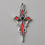 Jet Rhinestone Cross Pendatn with Red Enamel