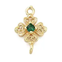 Brass Green Cubic Zirconia Clover Connector Charms