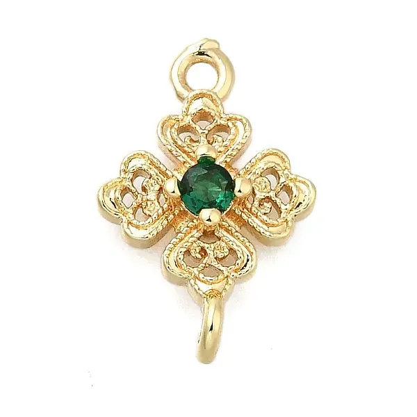 Brass Green Cubic Zirconia Clover Connector Charms