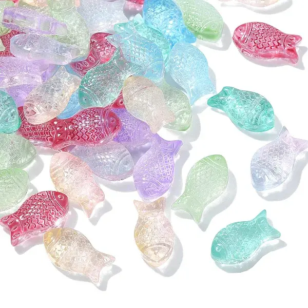 100Pcs Transparent Spray Painted Glass Beads