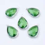 Silver Color Plated Brass Glass Teardrop Pendants